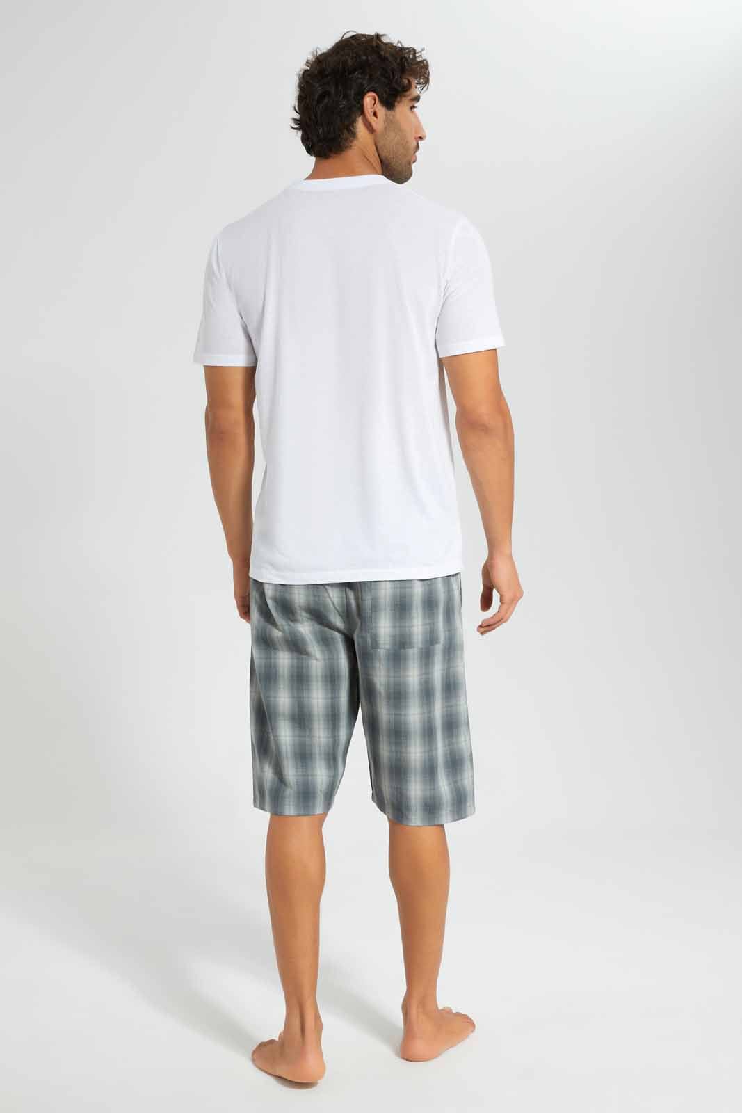 Redtag-White-Pyjama-Set-With-Check-Shorts-Category:Pyjama-Sets,-Colour:White,-Deals:New-In,-Filter:Men's-Clothing,-Men-Pyjama-Sets,-New-In-Men,-Non-Sale,-Section:Men,-W22O-Men's-