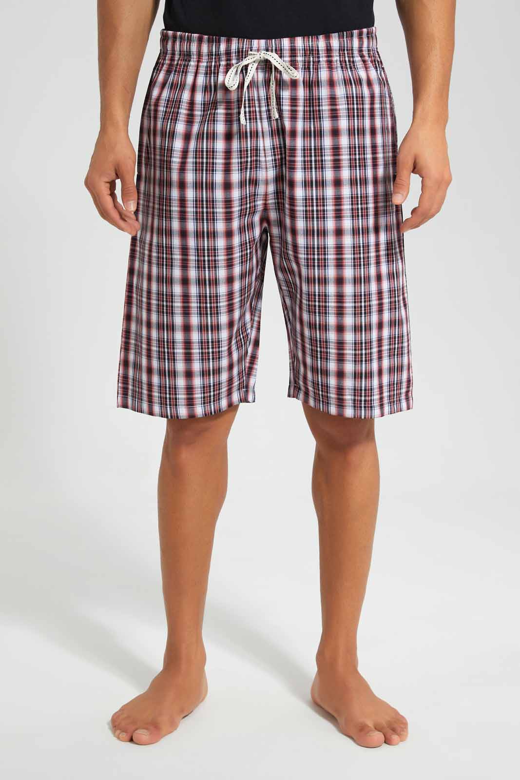 Redtag-Black-Pyjama-Set-With-Check-Shorts-Category:Pyjama-Sets,-Colour:Black,-Deals:New-In,-Filter:Men's-Clothing,-Men-Pyjama-Sets,-New-In-Men,-Non-Sale,-Section:Men,-W22O-Men's-