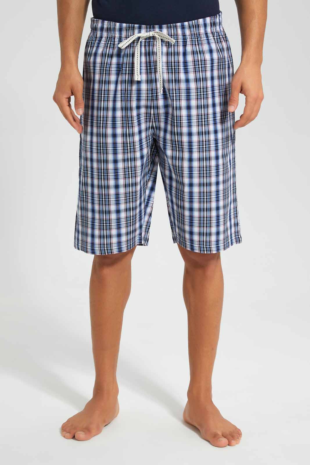 Redtag-Navy-Pyjama-Set-With-Check-Shorts-Category:Pyjama-Sets,-Colour:Navy,-Deals:New-In,-Filter:Men's-Clothing,-Men-Pyjama-Sets,-New-In-Men,-Non-Sale,-Section:Men,-W22O-Men's-