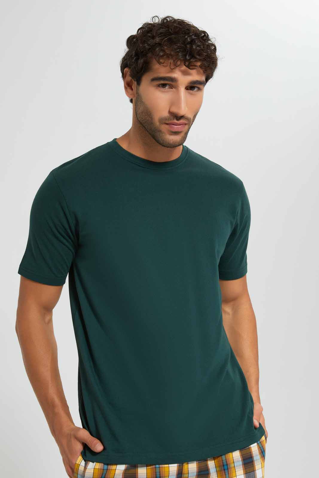 Redtag-Olive-Green-Pyjama-Set-With-Check-Shorts-Category:Pyjama-Sets,-Colour:Olive,-Deals:New-In,-Filter:Men's-Clothing,-Men-Pyjama-Sets,-New-In-Men,-Non-Sale,-Section:Men,-W22O-Men's-