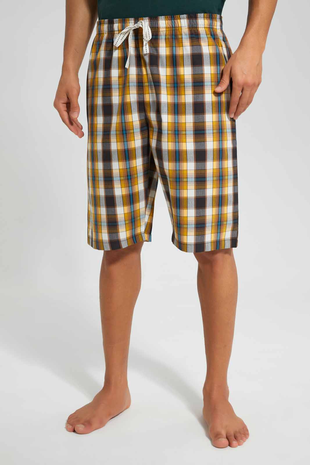 Redtag-Olive-Green-Pyjama-Set-With-Check-Shorts-Category:Pyjama-Sets,-Colour:Olive,-Deals:New-In,-Filter:Men's-Clothing,-Men-Pyjama-Sets,-New-In-Men,-Non-Sale,-Section:Men,-W22O-Men's-