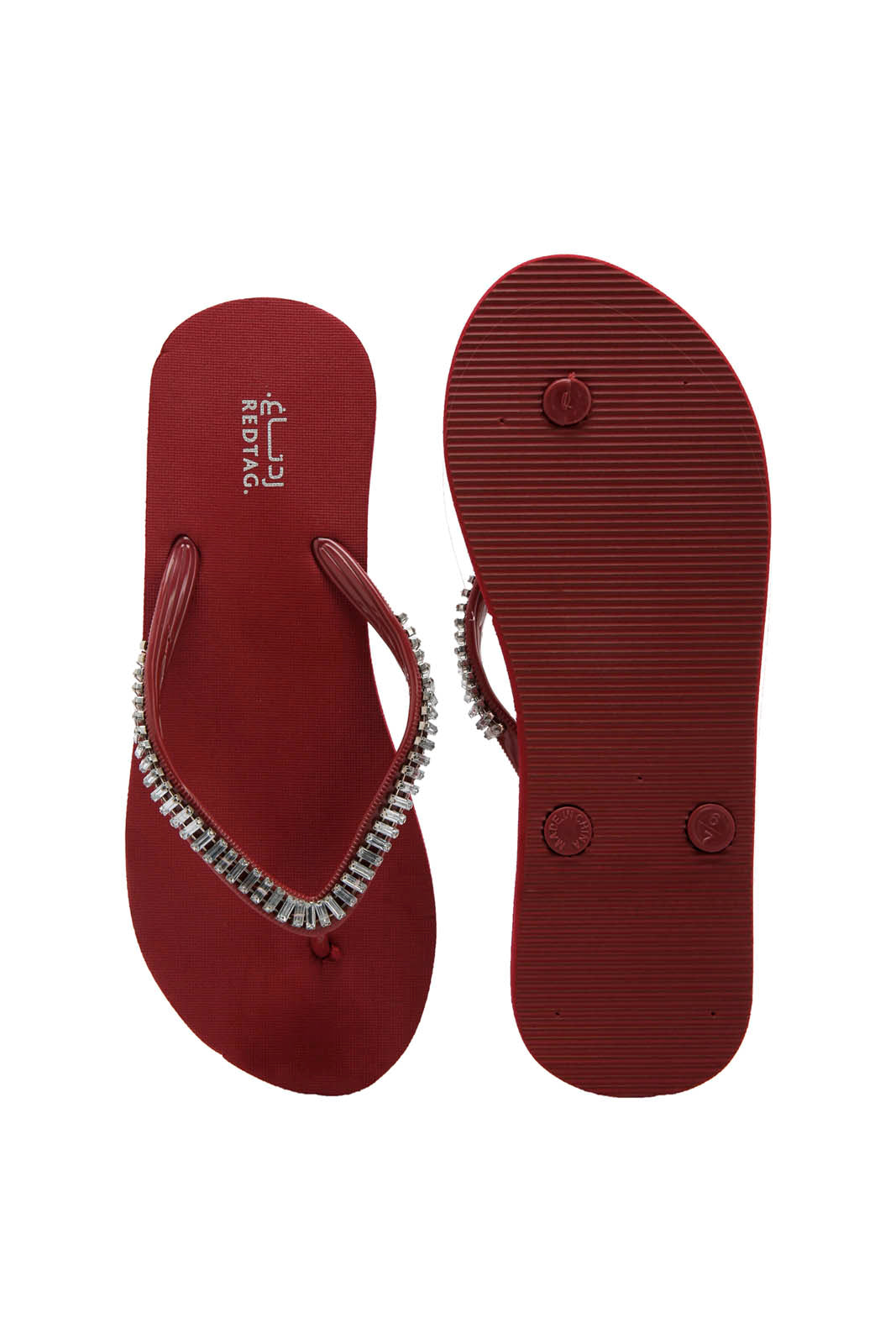 Redtag-Burgundy-Embellished-Flip-Flop-Category:Flip-Flops,-Colour:Burgundy,-Deals:New-In,-Dept:Ladieswear,-Filter:Women's-Footwear,-New-In-Women-FOO,-Non-Sale,-Section:Women,-W22B,-Women-Flip-Flops-Women's-