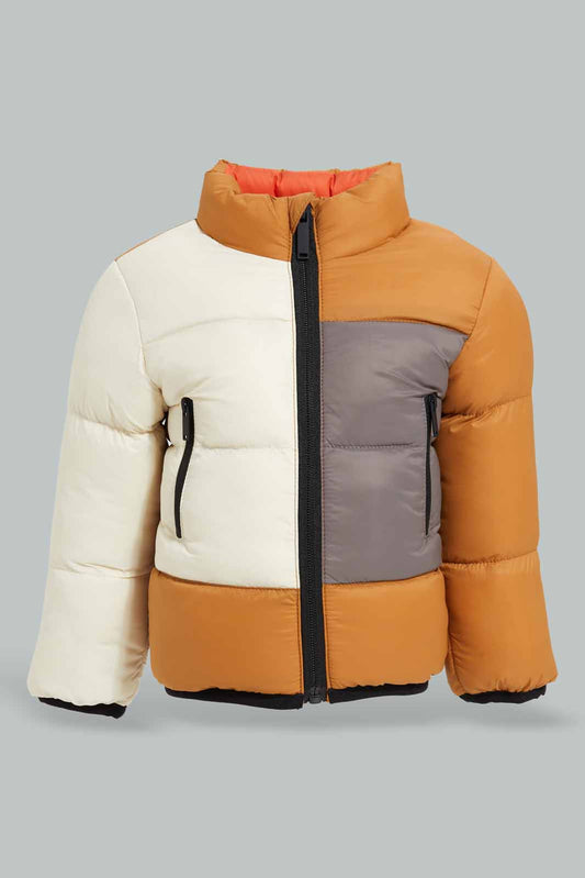 Redtag-Charcoal-Ecru-Olive-Cut-And-Sew-PufferJacket-Category:Jackets,-Colour:Charcoal,-Deals:New-In,-Filter:Infant-Boys-(3-to-24-Mths),-INB-Jackets,-New-In-INB-APL,-Non-Sale,-Section:Boys-(0-to-14Yrs),-W22B-Infant-Boys-3 to 24 Months
