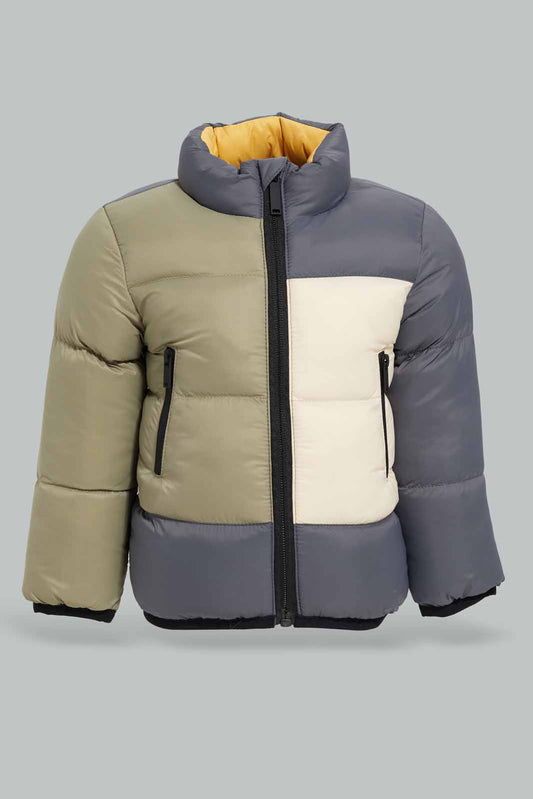 Redtag-Rust-Ecru-Olive-Cut-And-Sew-Pufferjacket-Category:Jackets,-Colour:Orange,-Deals:New-In,-Filter:Infant-Boys-(3-to-24-Mths),-INB-Jackets,-New-In-INB-APL,-Non-Sale,-Section:Boys-(0-to-14Yrs),-W22B-Infant-Boys-3 to 24 Months