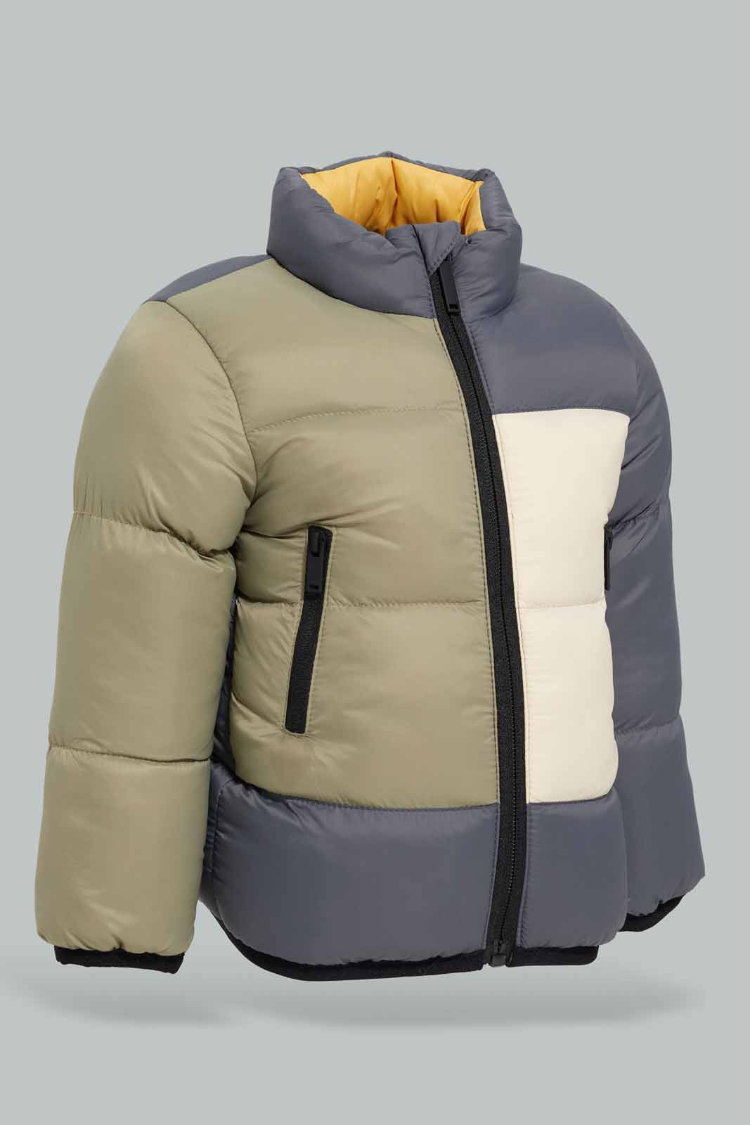 Redtag-Rust-Ecru-Olive-Cut-And-Sew-Pufferjacket-Category:Jackets,-Colour:Orange,-Deals:New-In,-Filter:Infant-Boys-(3-to-24-Mths),-INB-Jackets,-New-In-INB-APL,-Non-Sale,-Section:Boys-(0-to-14Yrs),-W22B-Infant-Boys-3 to 24 Months