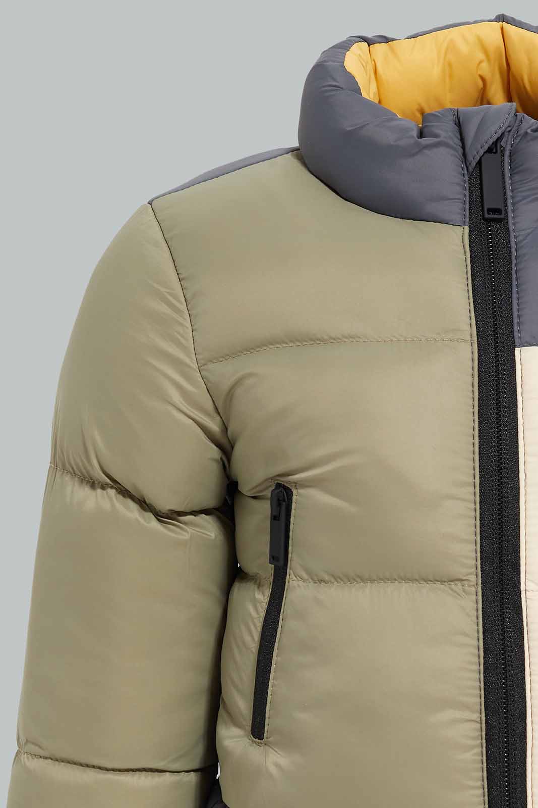 Redtag-Rust-Ecru-Olive-Cut-And-Sew-Pufferjacket-Category:Jackets,-Colour:Orange,-Deals:New-In,-Filter:Infant-Boys-(3-to-24-Mths),-INB-Jackets,-New-In-INB-APL,-Non-Sale,-Section:Boys-(0-to-14Yrs),-W22B-Infant-Boys-3 to 24 Months