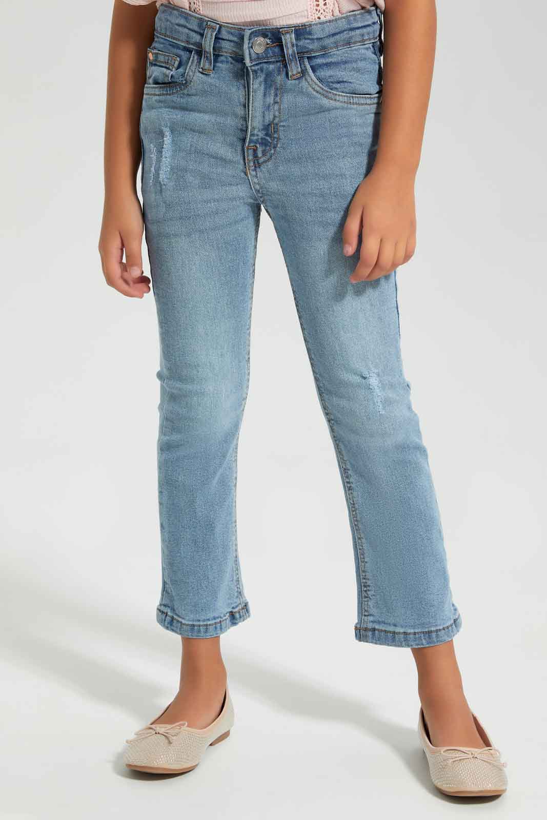 Redtag-LT-Wash-Denim-Flared-Jeans-Category:Jeans,-Colour:Light-Wash,-Deals:New-In,-Denim,-Filter:Girls-(2-to-8-Yrs),-GIR-Jeans,-New-In-GIR-APL,-Non-Sale,-Section:Girls-(0-to-14Yrs),-W22A-Girls-2 to 8 Years