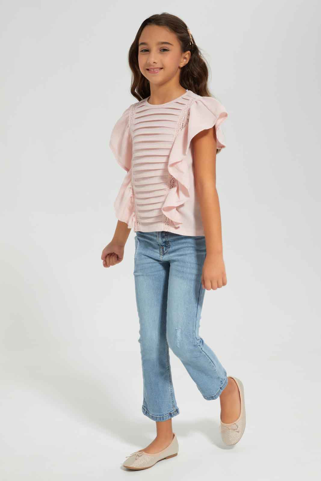 Redtag-LT-Wash-Denim-Flared-Jeans-Category:Jeans,-Colour:Light-Wash,-Deals:New-In,-Denim,-Filter:Girls-(2-to-8-Yrs),-GIR-Jeans,-New-In-GIR-APL,-Non-Sale,-Section:Girls-(0-to-14Yrs),-W22A-Girls-2 to 8 Years