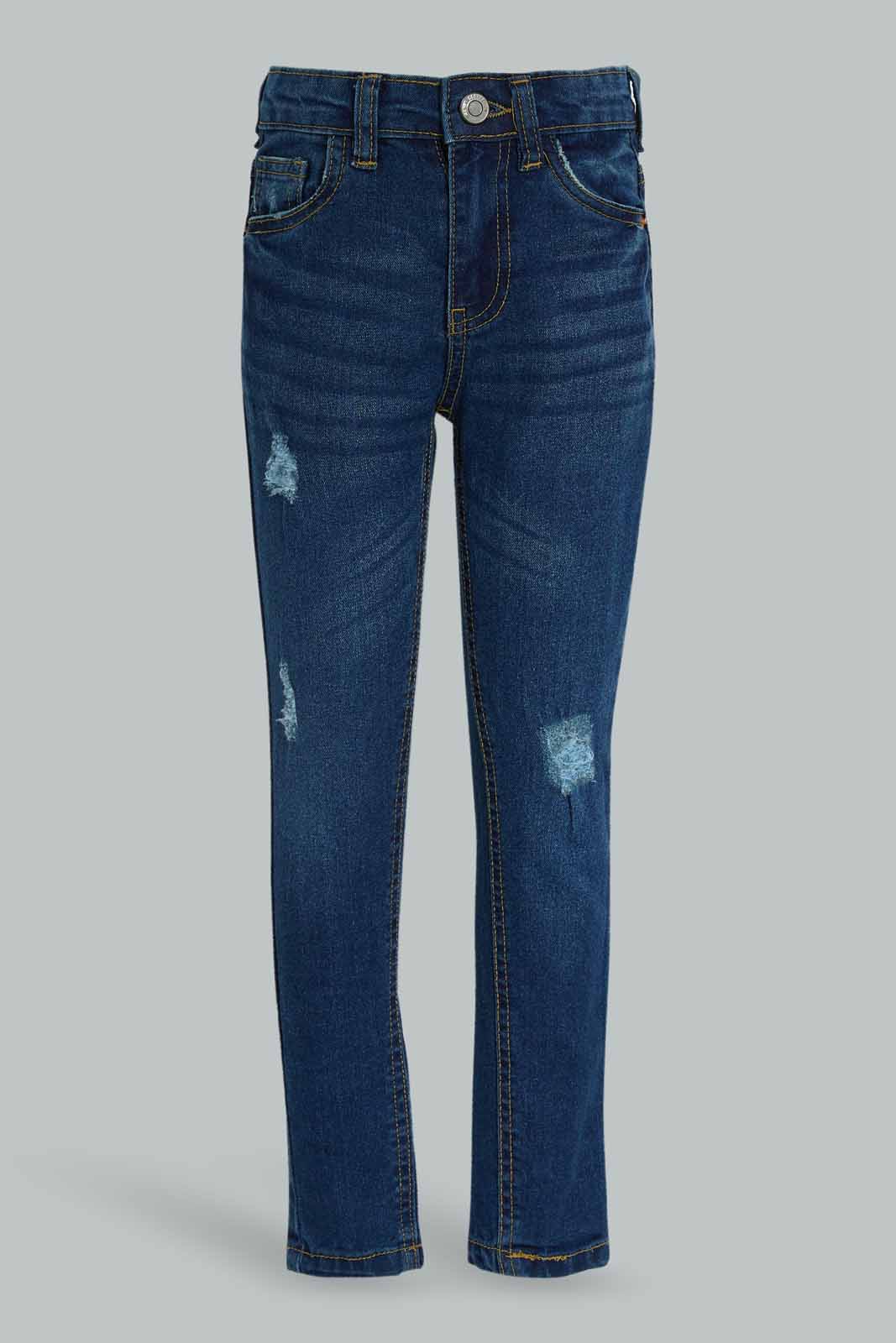 Redtag-Dark-Wash-Skinny-Jeans-With-Distress-Category:Jeans,-Colour:Dark-Wash,-Deals:New-In,-Dept:Girls,-Filter:Girls-(2-to-8-Yrs),-FIT-WALL-(FTW),-GIR-Jeans,-New-In-GIR-APL,-Non-Sale,-Section:Girls-(0-to-14Yrs),-W22A-Girls-2 to 8 Years