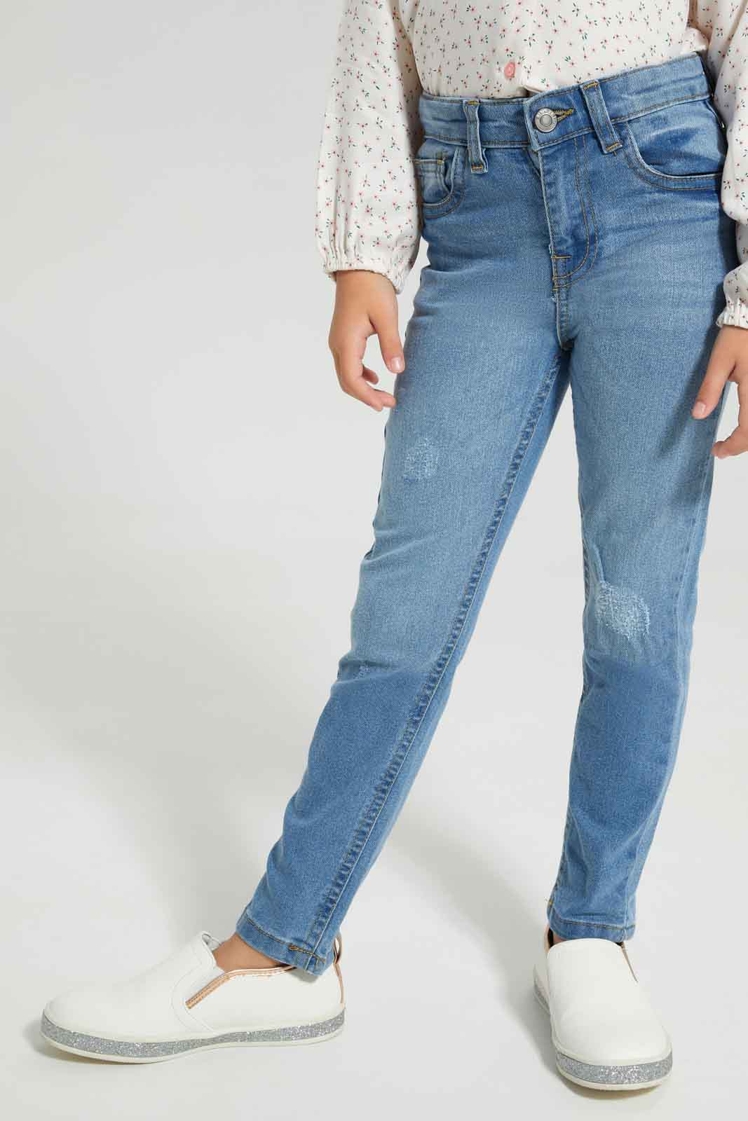Redtag-LT-Wash-Skinny-Jeans-With-Distress-Category:Jeans,-Colour:Light-Wash,-Deals:New-In,-Dept:Girls,-Filter:Girls-(2-to-8-Yrs),-FIT-WALL-(FTW),-GIR-Jeans,-New-In-GIR-APL,-Non-Sale,-Section:Girls-(0-to-14Yrs),-W22A-Girls-2 to 8 Years