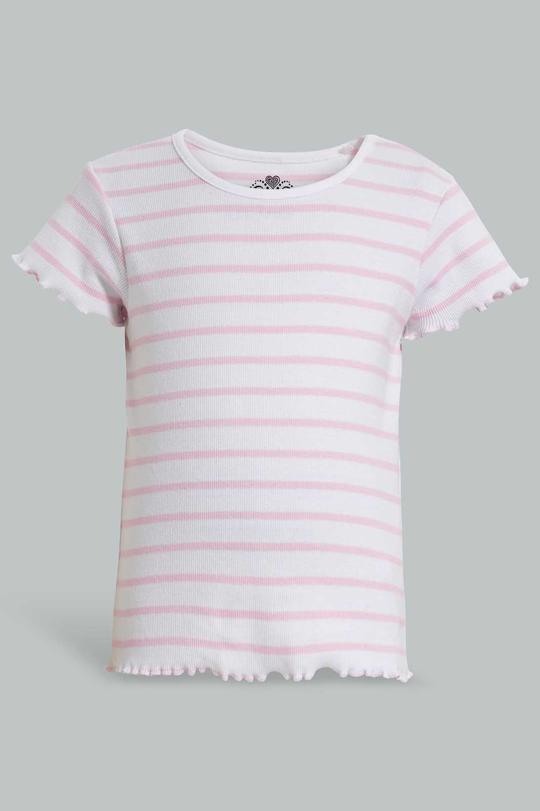 Redtag-Pink-Stripe-RIB-TEE-Category:T-Shirts,-Colour:Black,-Deals:New-In,-Filter:Girls-(2-to-8-Yrs),-GIR-T-Shirts,-New-In-GIR-APL,-Non-Sale,-Section:Girls-(0-to-14Yrs),-TBL,-W22O-Girls-2 to 8 Years