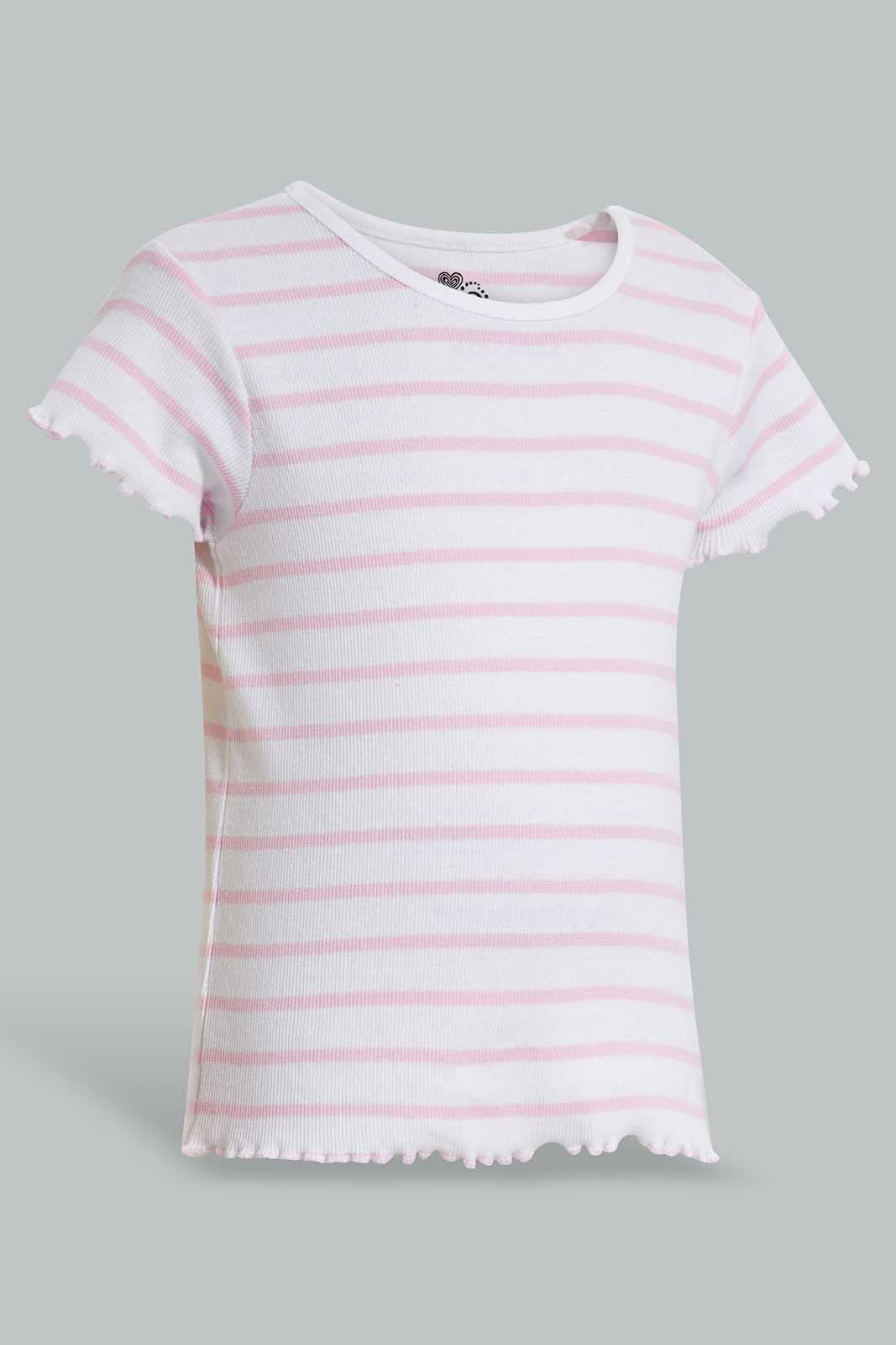 Redtag-Pink-Stripe-RIB-TEE-Category:T-Shirts,-Colour:Black,-Deals:New-In,-Filter:Girls-(2-to-8-Yrs),-GIR-T-Shirts,-New-In-GIR-APL,-Non-Sale,-Section:Girls-(0-to-14Yrs),-TBL,-W22O-Girls-2 to 8 Years