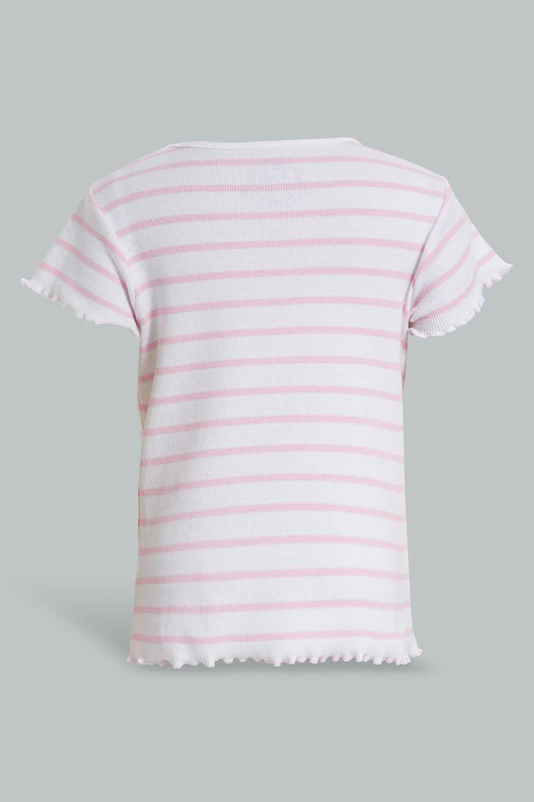 Redtag-Pink-Stripe-RIB-TEE-Category:T-Shirts,-Colour:Black,-Deals:New-In,-Filter:Girls-(2-to-8-Yrs),-GIR-T-Shirts,-New-In-GIR-APL,-Non-Sale,-Section:Girls-(0-to-14Yrs),-TBL,-W22O-Girls-2 to 8 Years