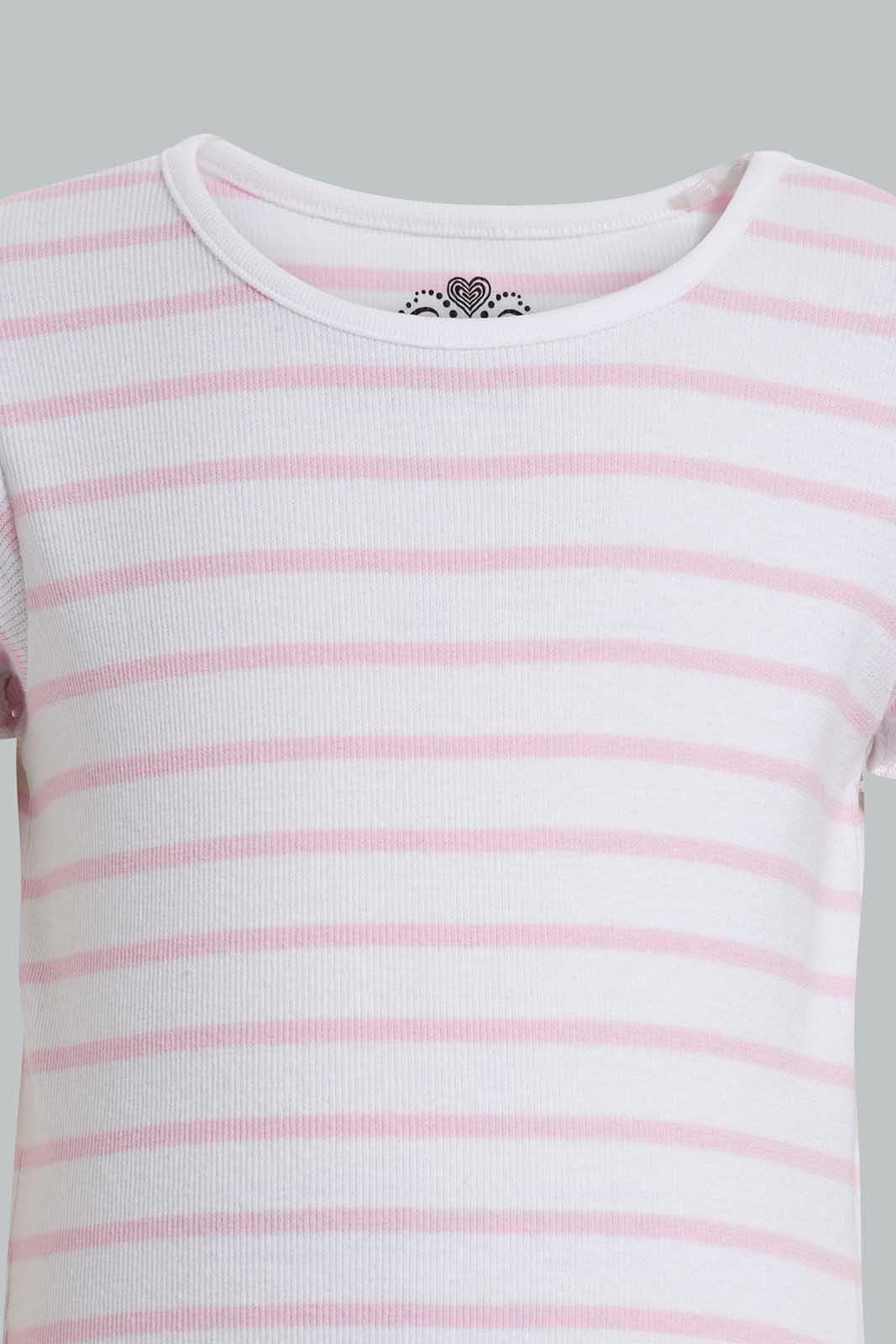 Redtag-Pink-Stripe-RIB-TEE-Category:T-Shirts,-Colour:Black,-Deals:New-In,-Filter:Girls-(2-to-8-Yrs),-GIR-T-Shirts,-New-In-GIR-APL,-Non-Sale,-Section:Girls-(0-to-14Yrs),-TBL,-W22O-Girls-2 to 8 Years