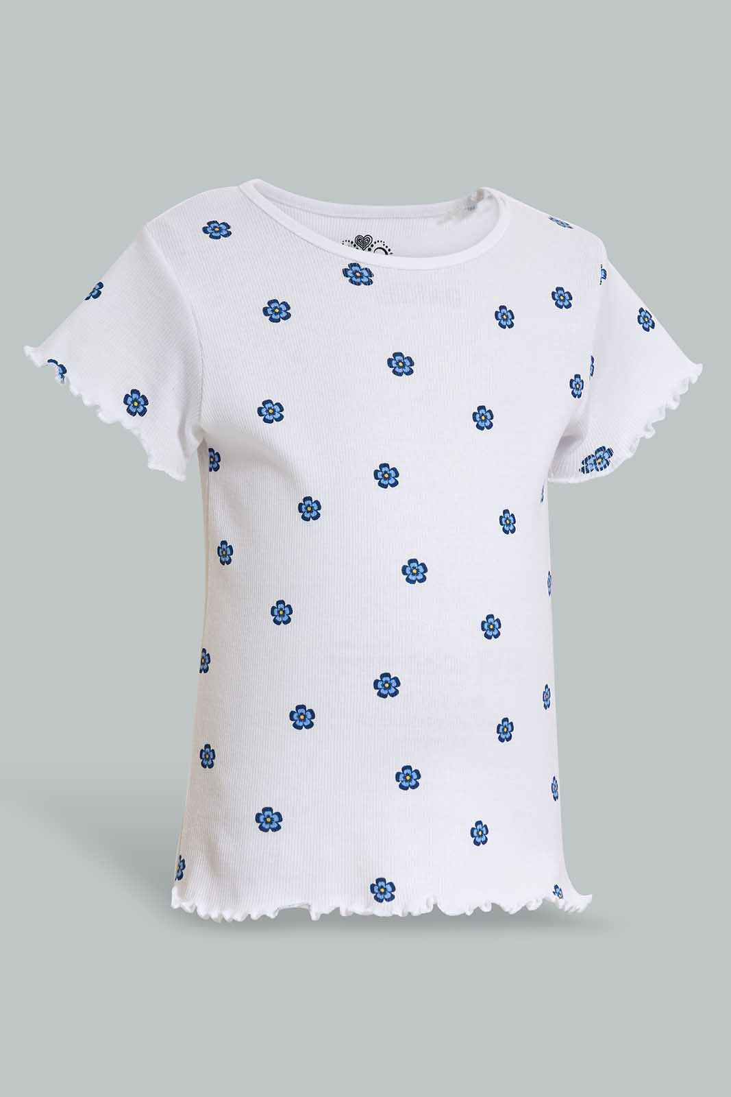 Redtag-Disty-Pink-Floral-TIB-TEE-Category:T-Shirts,-Colour:Apricot,-Deals:New-In,-Filter:Girls-(2-to-8-Yrs),-GIR-T-Shirts,-New-In-GIR-APL,-Non-Sale,-Section:Girls-(0-to-14Yrs),-TBL,-W22O-Girls-2 to 8 Years