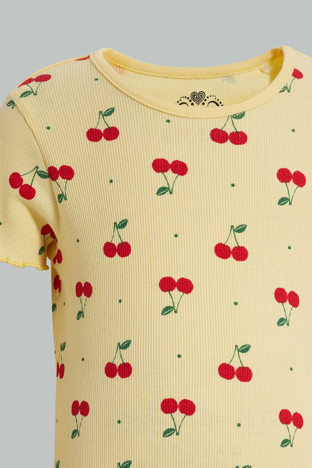 Redtag-Yellow-Cherry-RIB-TEE-Category:T-Shirts,-Colour:Yellow,-Deals:New-In,-Filter:Girls-(2-to-8-Yrs),-GIR-T-Shirts,-New-In-GIR-APL,-Non-Sale,-Section:Girls-(0-to-14Yrs),-TBL,-W22O-Girls-2 to 8 Years