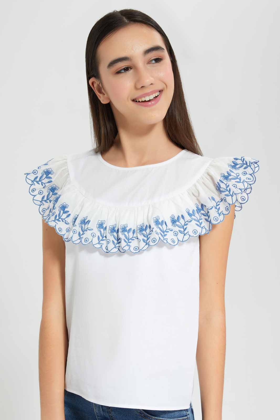 Redtag-White-Embroidered-Top-Category:Blouses,-Colour:White,-Deals:New-In,-Filter:Senior-Girls-(9-to-14-Yrs),-GSR-Blouses,-New-In-GSR-APL,-Non-Sale,-Section:Girls-(0-to-14Yrs),-W22O-Senior-Girls-9 to 14 Years