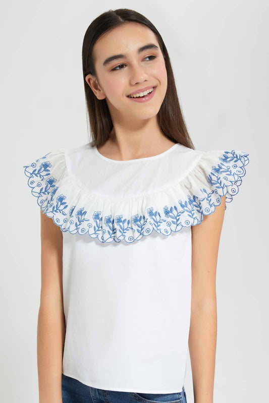 Redtag-White-Embroidered-Top-Category:Blouses,-Colour:White,-Deals:New-In,-Filter:Senior-Girls-(9-to-14-Yrs),-GSR-Blouses,-New-In-GSR-APL,-Non-Sale,-Section:Girls-(0-to-14Yrs),-W22O-Senior-Girls-9 to 14 Years