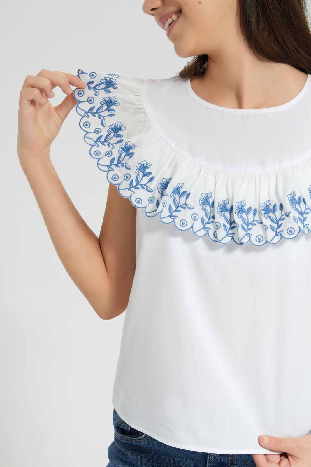Redtag-White-Embroidered-Top-Category:Blouses,-Colour:White,-Deals:New-In,-Filter:Senior-Girls-(9-to-14-Yrs),-GSR-Blouses,-New-In-GSR-APL,-Non-Sale,-Section:Girls-(0-to-14Yrs),-W22O-Senior-Girls-9 to 14 Years