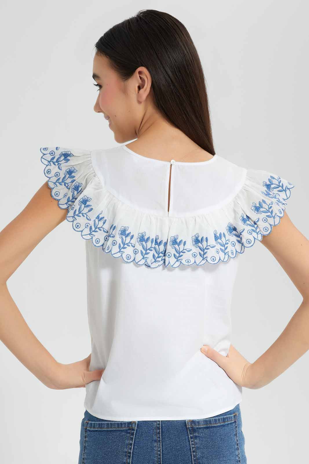 Redtag-White-Embroidered-Top-Category:Blouses,-Colour:White,-Deals:New-In,-Filter:Senior-Girls-(9-to-14-Yrs),-GSR-Blouses,-New-In-GSR-APL,-Non-Sale,-Section:Girls-(0-to-14Yrs),-W22O-Senior-Girls-9 to 14 Years