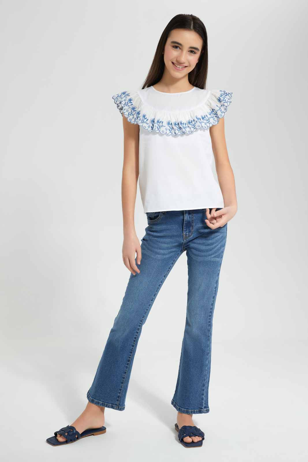 Redtag-White-Embroidered-Top-Category:Blouses,-Colour:White,-Deals:New-In,-Filter:Senior-Girls-(9-to-14-Yrs),-GSR-Blouses,-New-In-GSR-APL,-Non-Sale,-Section:Girls-(0-to-14Yrs),-W22O-Senior-Girls-9 to 14 Years