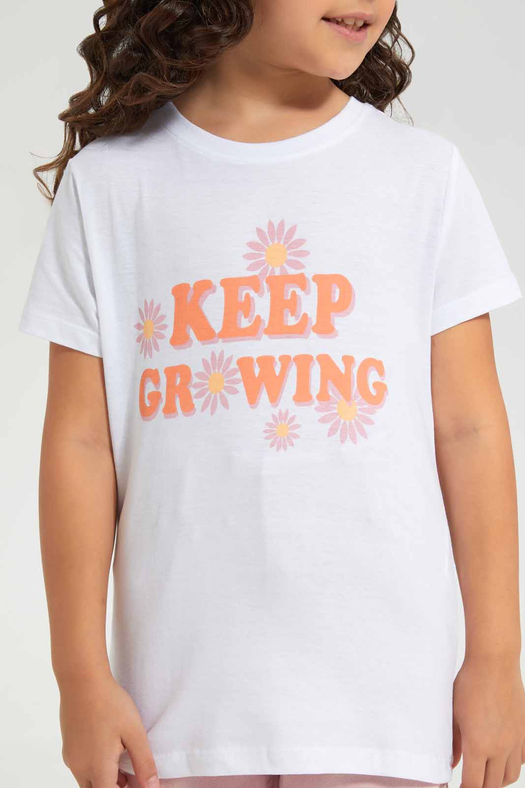 Redtag-White-Basic---Calim-Graphic-TEE-Category:T-Shirts,-Colour:White,-Deals:New-In,-Filter:Girls-(2-to-8-Yrs),-GIR-T-Shirts,-New-In-GIR-APL,-Non-Sale,-Section:Girls-(0-to-14Yrs),-TBL,-W22O-Girls-2 to 8 Years