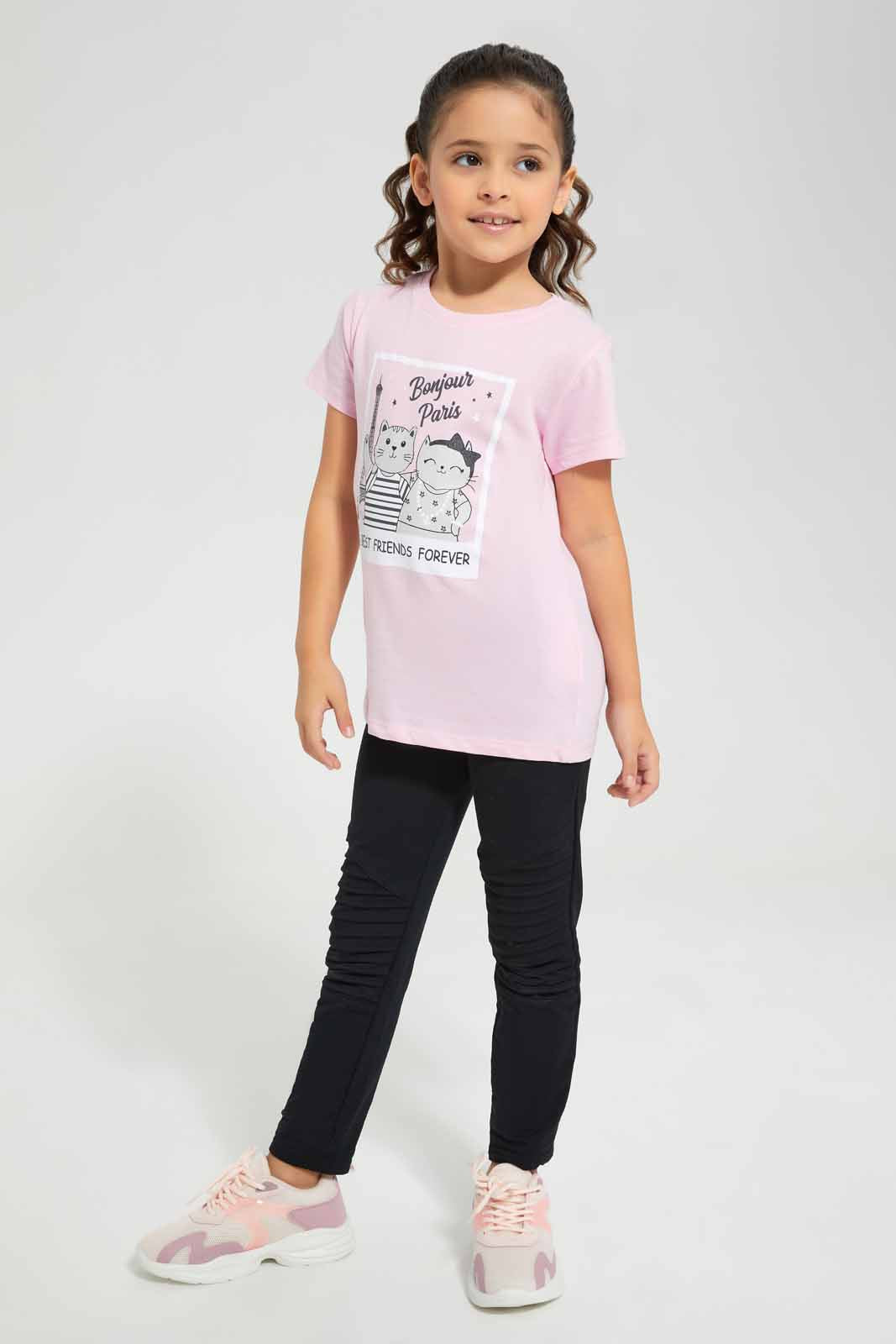 Redtag-Pink-Basic---Paris-Graphic-TEE-Category:T-Shirts,-Colour:Apricot,-Deals:New-In,-Filter:Girls-(2-to-8-Yrs),-GIR-T-Shirts,-New-In-GIR-APL,-Non-Sale,-Section:Girls-(0-to-14Yrs),-TBL,-W22O-Girls-2 to 8 Years