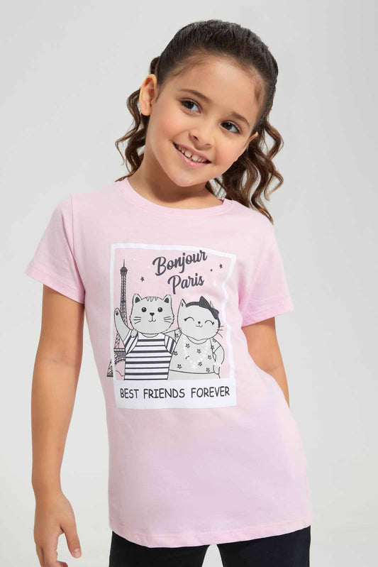 Redtag-Pink-Basic---Paris-Graphic-TEE-Category:T-Shirts,-Colour:Apricot,-Deals:New-In,-Filter:Girls-(2-to-8-Yrs),-GIR-T-Shirts,-New-In-GIR-APL,-Non-Sale,-Section:Girls-(0-to-14Yrs),-TBL,-W22O-Girls-2 to 8 Years