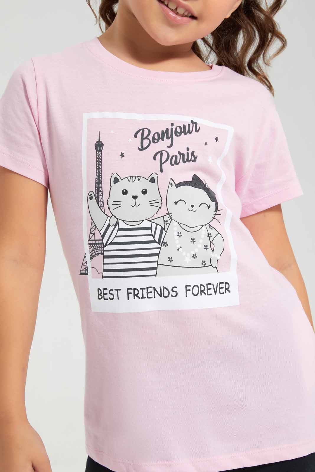 Redtag-Pink-Basic---Paris-Graphic-TEE-Category:T-Shirts,-Colour:Apricot,-Deals:New-In,-Filter:Girls-(2-to-8-Yrs),-GIR-T-Shirts,-New-In-GIR-APL,-Non-Sale,-Section:Girls-(0-to-14Yrs),-TBL,-W22O-Girls-2 to 8 Years