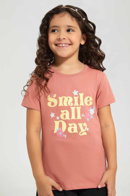 Redtag-Pink-basic-Mood-Placement-TEE-Category:T-Shirts,-Colour:Apricot,-Deals:New-In,-Filter:Girls-(2-to-8-Yrs),-GIR-T-Shirts,-New-In-GIR-APL,-Non-Sale,-Section:Girls-(0-to-14Yrs),-TBL,-W22O-Girls-2 to 8 Years