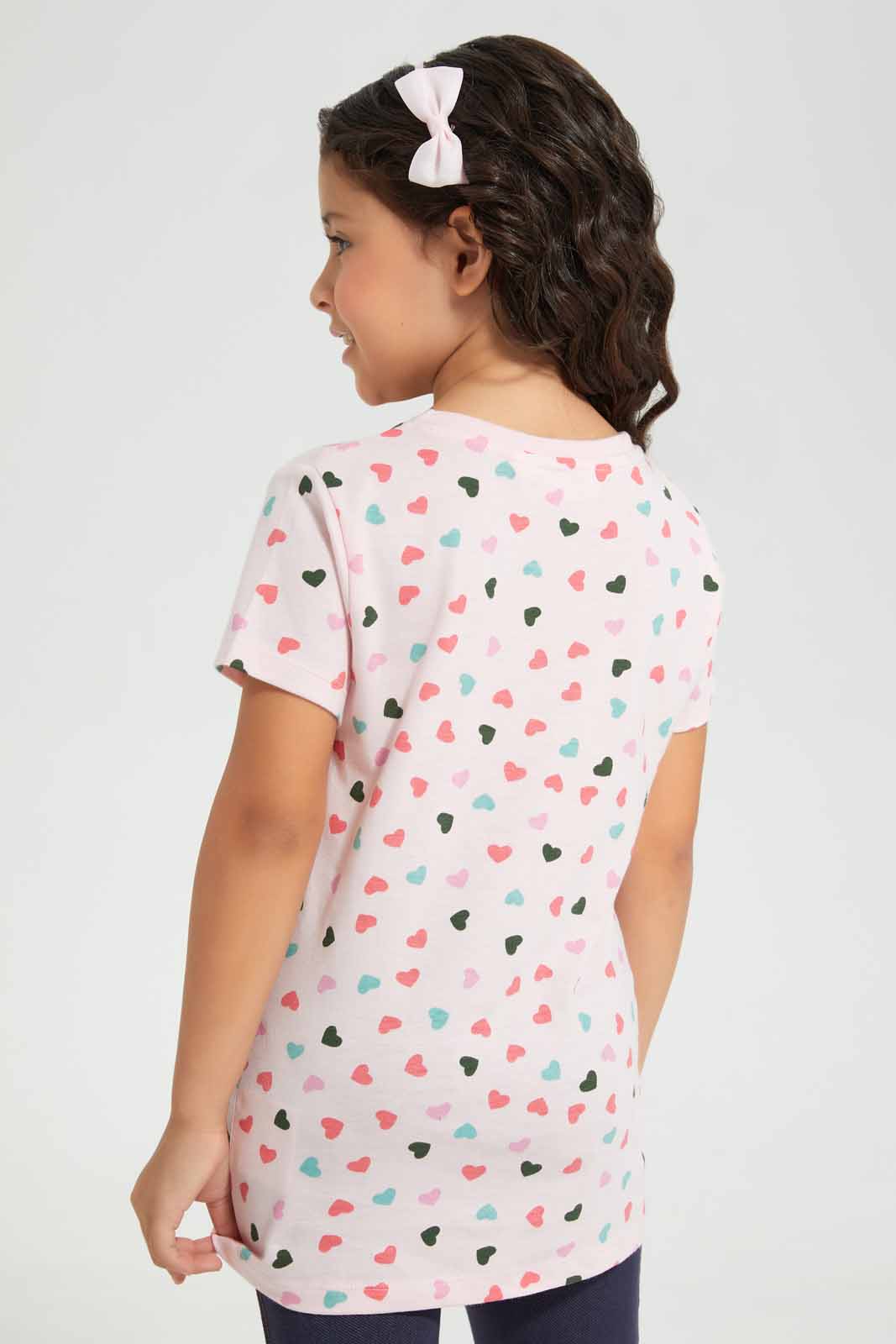 Redtag-Pink-Basic-AOP-Heart-TEE-Category:T-Shirts,-Colour:Apricot,-Deals:New-In,-Filter:Girls-(2-to-8-Yrs),-GIR-T-Shirts,-New-In-GIR-APL,-Non-Sale,-Section:Girls-(0-to-14Yrs),-TBL,-W22O-Girls-2 to 8 Years