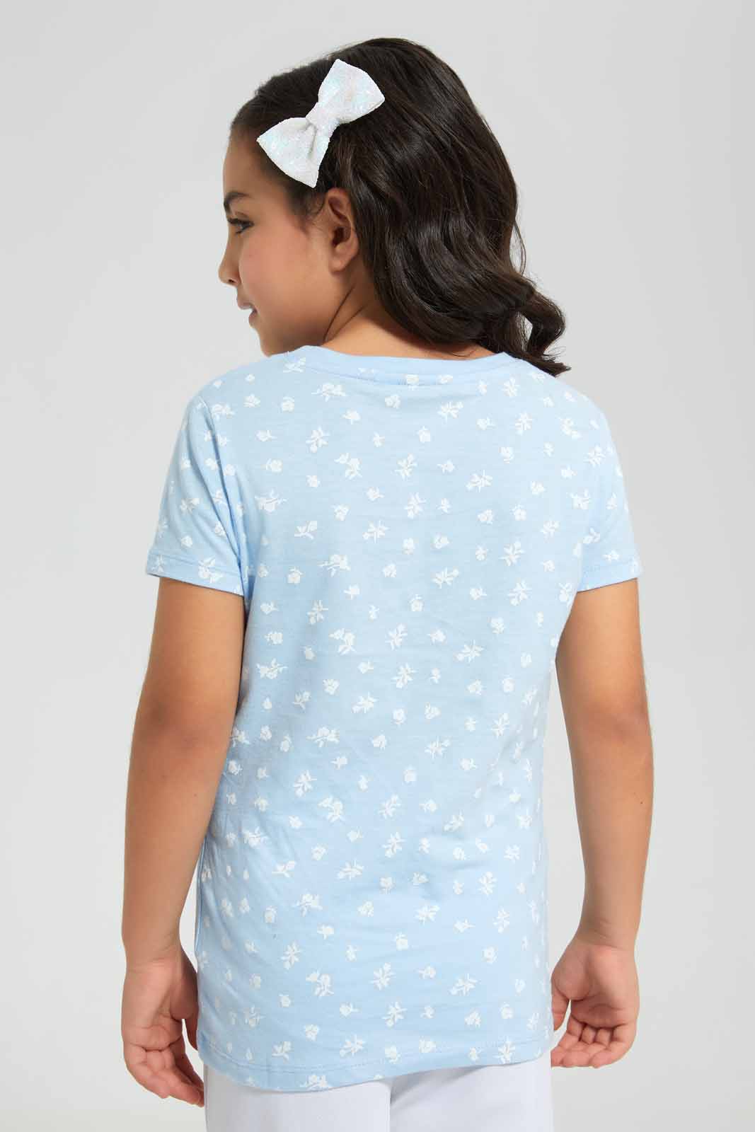 Redtag-Blue-Basic-Sprig-AOP-TEE-Category:T-Shirts,-Colour:Blue,-Deals:New-In,-Filter:Girls-(2-to-8-Yrs),-GIR-T-Shirts,-New-In-GIR-APL,-Non-Sale,-Section:Girls-(0-to-14Yrs),-TBL,-W22O-Girls-2 to 8 Years