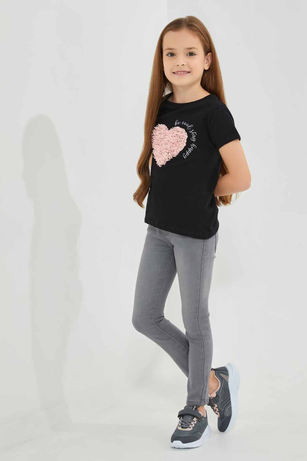 Redtag-Black-Novelty-Heart-TEE-Category:T-Shirts,-Colour:Black,-Deals:New-In,-Filter:Girls-(2-to-8-Yrs),-GIR-T-Shirts,-New-In-GIR-APL,-Non-Sale,-Section:Girls-(0-to-14Yrs),-TBL,-W22O-Girls-2 to 8 Years