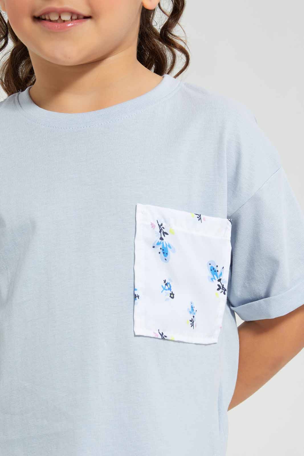 Redtag-Lilac-Boxy-Pocket-Detail-TEE-Category:T-Shirts,-Colour:Lilac,-Deals:New-In,-Filter:Girls-(2-to-8-Yrs),-GIR-T-Shirts,-New-In-GIR-APL,-Non-Sale,-Section:Girls-(0-to-14Yrs),-TBL,-W22O-Girls-2 to 8 Years