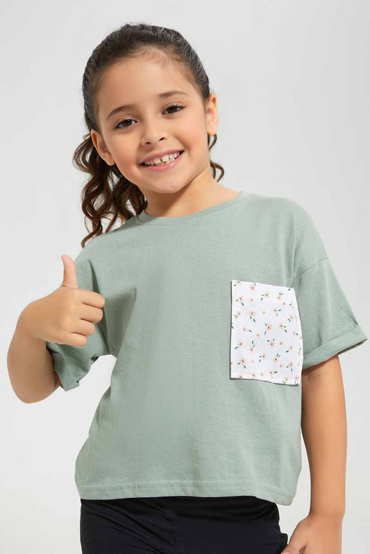 Redtag-Mint-Boxy-Pocket-Detail-TEE-Category:T-Shirts,-Colour:Mint,-Deals:New-In,-Filter:Girls-(2-to-8-Yrs),-GIR-T-Shirts,-New-In-GIR-APL,-Non-Sale,-Section:Girls-(0-to-14Yrs),-TBL,-W22O-Girls-2 to 8 Years