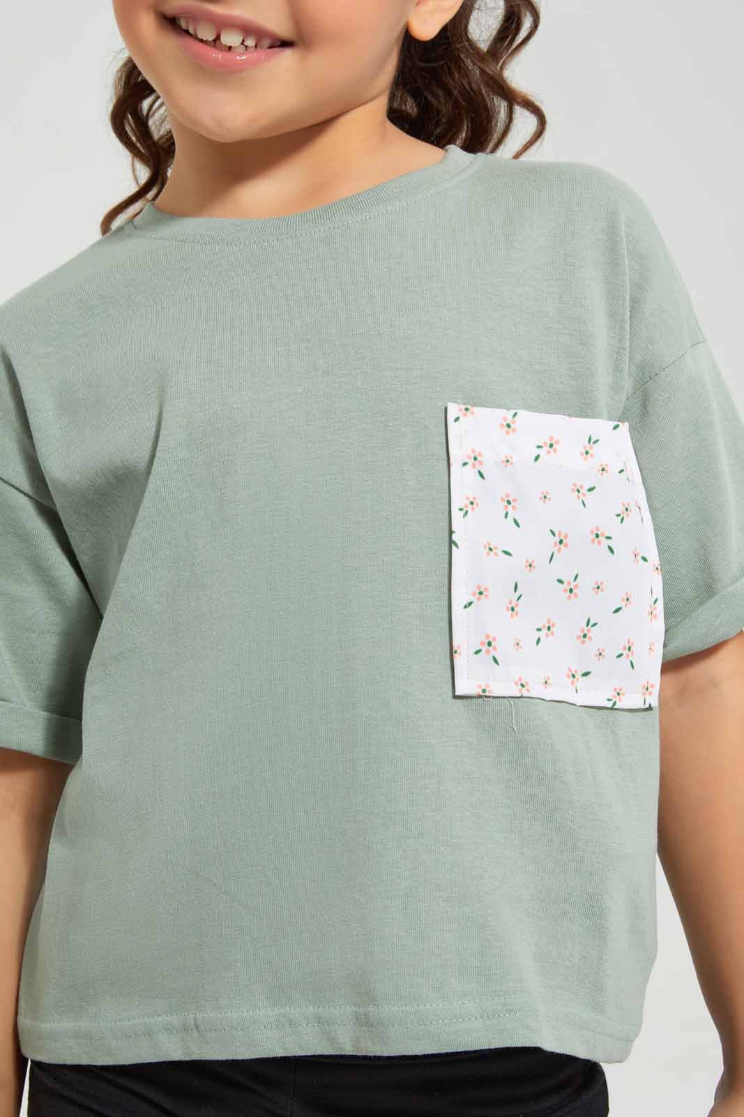 Redtag-Mint-Boxy-Pocket-Detail-TEE-Category:T-Shirts,-Colour:Mint,-Deals:New-In,-Filter:Girls-(2-to-8-Yrs),-GIR-T-Shirts,-New-In-GIR-APL,-Non-Sale,-Section:Girls-(0-to-14Yrs),-TBL,-W22O-Girls-2 to 8 Years