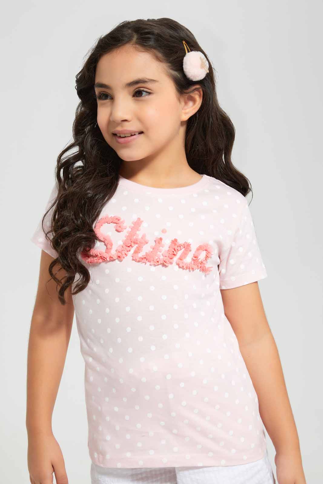 Redtag-Pink-Novalty-Hello-TEE-Category:T-Shirts,-Colour:Apricot,-Deals:New-In,-Filter:Girls-(2-to-8-Yrs),-GIR-T-Shirts,-New-In-GIR-APL,-Non-Sale,-Section:Girls-(0-to-14Yrs),-TBL,-W22O-Girls-2 to 8 Years