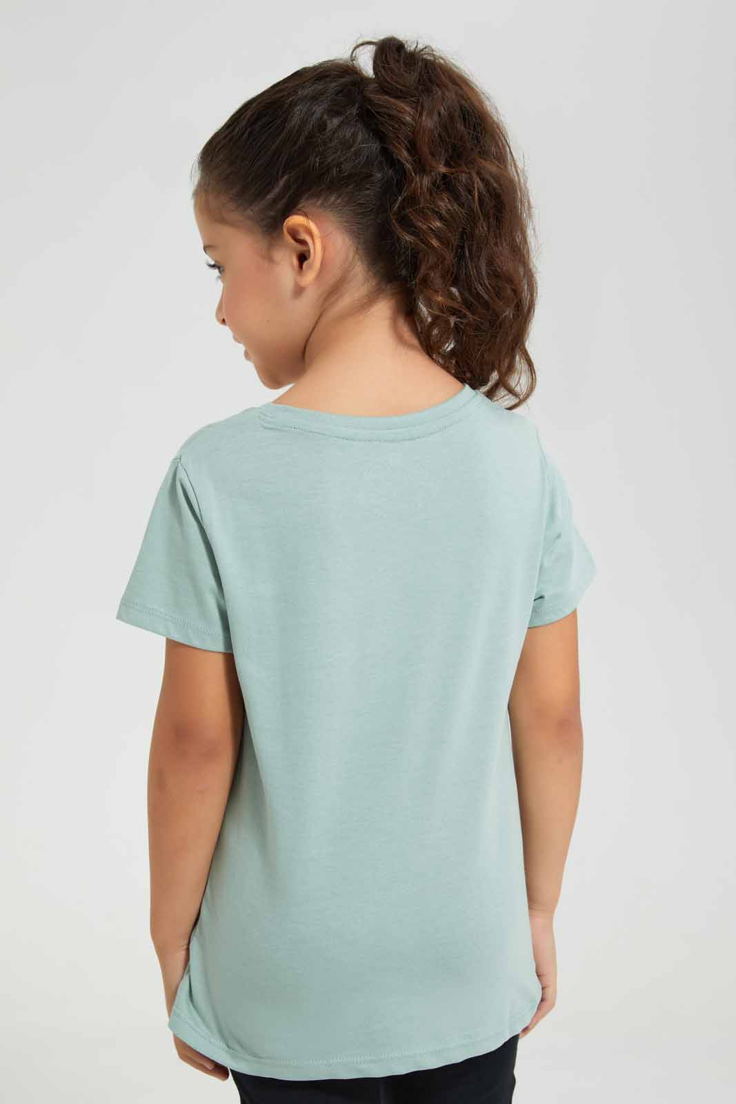 Redtag-Green-Embroided-Novelty-TEE-Category:T-Shirts,-Colour:Green,-Deals:New-In,-Filter:Girls-(2-to-8-Yrs),-GIR-T-Shirts,-New-In-GIR-APL,-Non-Sale,-Section:Girls-(0-to-14Yrs),-TBL,-W22O-Girls-2 to 8 Years