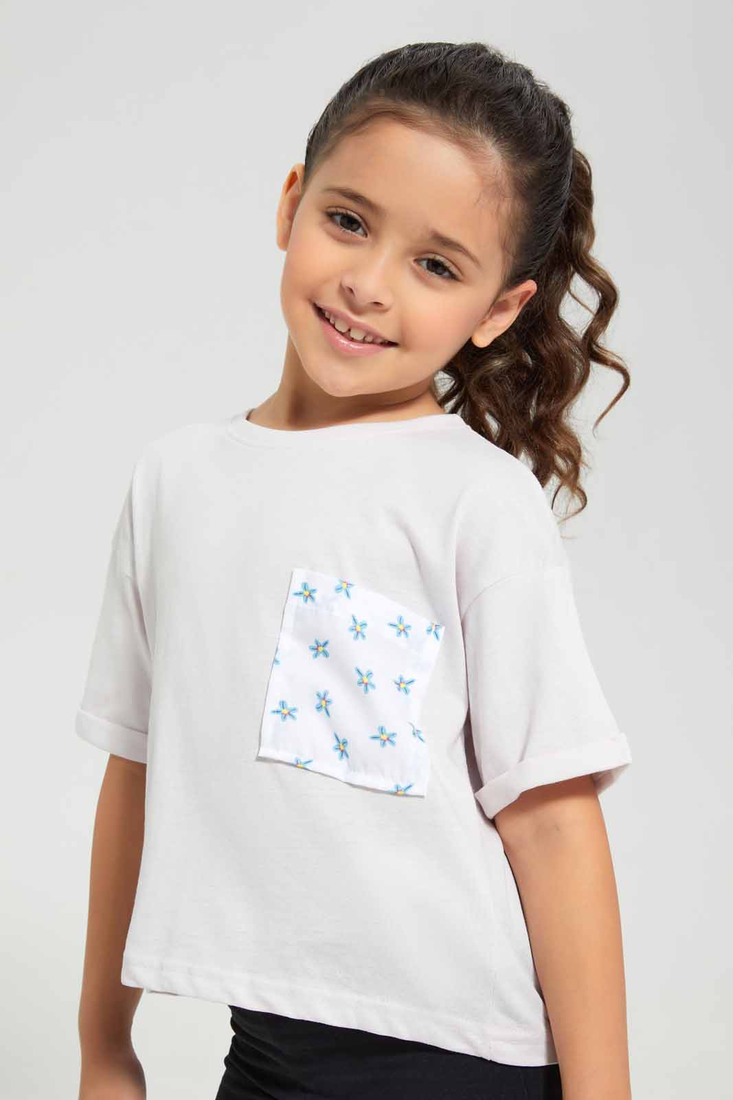 Redtag-Pink-Boxy-Detail-TEE-Category:T-Shirts,-Colour:Apricot,-Deals:New-In,-Filter:Girls-(2-to-8-Yrs),-GIR-T-Shirts,-New-In-GIR-APL,-Non-Sale,-Section:Girls-(0-to-14Yrs),-TBL,-W22O-Girls-2 to 8 Years