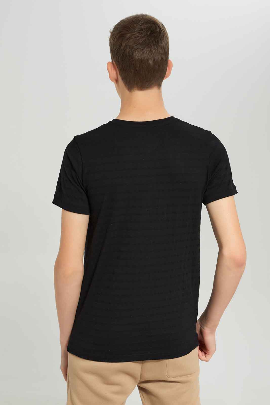 Redtag-Black-Jacquard-Henley-Tshirt-BSR-T-Shirts,-BTS,-Category:T-Shirts,-Colour:Black,-Deals:New-In,-Dept:Boys,-Filter:Senior-Boys-(8-to-14-Yrs),-New-In-BSR-APL,-Non-Sale,-Section:Boys-(0-to-14Yrs),-TBL,-W22O-Senior-Boys-9 to 14 Years