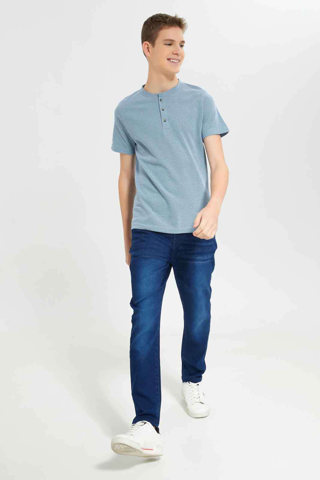 Redtag-Grey-Jacquard-Henley-Tshirt-BSR-T-Shirts,-Category:T-Shirts,-Colour:Grey,-Deals:New-In,-Dept:Boys,-Filter:Senior-Boys-(8-to-14-Yrs),-New-In-BSR-APL,-Non-Sale,-Section:Boys-(0-to-14Yrs),-TBL,-W22O-Senior-Boys-9 to 14 Years
