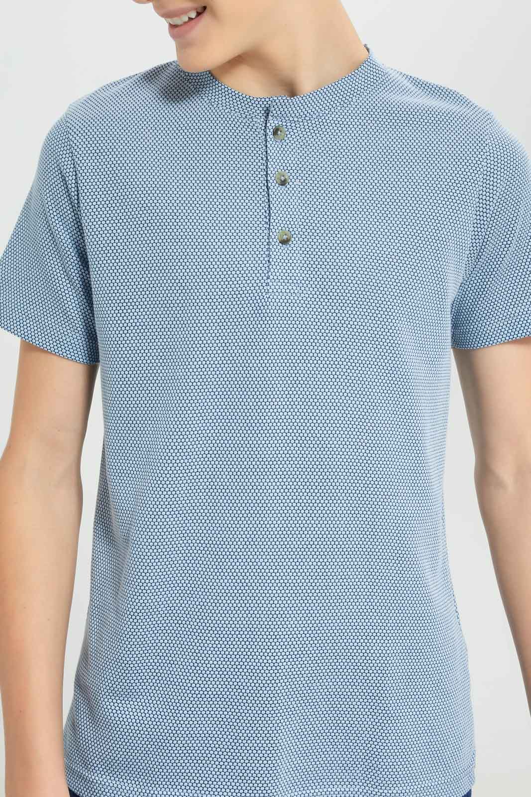 Redtag-Grey-Jacquard-Henley-Tshirt-BSR-T-Shirts,-Category:T-Shirts,-Colour:Grey,-Deals:New-In,-Dept:Boys,-Filter:Senior-Boys-(8-to-14-Yrs),-New-In-BSR-APL,-Non-Sale,-Section:Boys-(0-to-14Yrs),-TBL,-W22O-Senior-Boys-9 to 14 Years