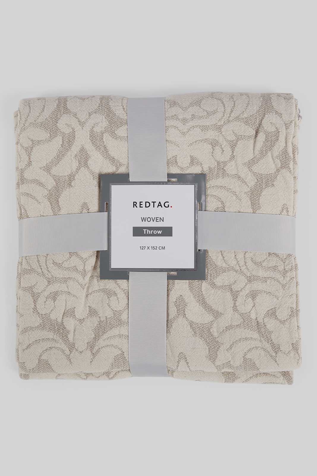 Redtag-Beige-Printed-Jacquard-Throw-Category:Throws,-Colour:Beige,-Deals:New-In,-Dept:Home,-Filter:Home-Bedroom,-HMW-BED-Throws,-New-In-HMW-BED,-Non-Sale,-Section:Homewares,-W22B-Home-Bedroom-