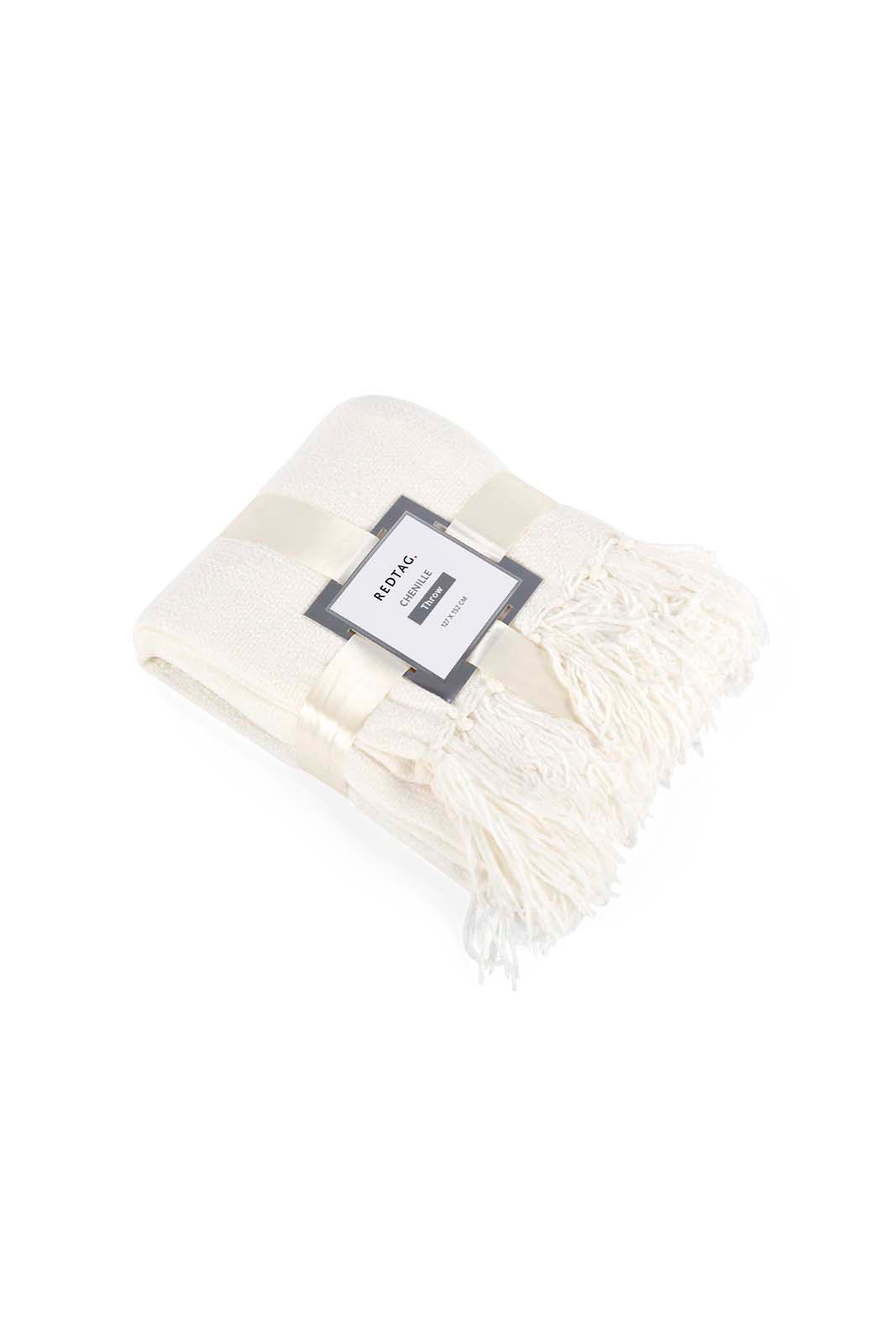 Redtag-Ivory-Chenille-Throw-With-Fringe-Category:Throws,-Colour:Ivory,-Deals:New-In,-Dept:Home,-Filter:Home-Bedroom,-HMW-BED-Throws,-New-In-HMW-BED,-Non-Sale,-Section:Homewares,-W22A-Home-Bedroom-