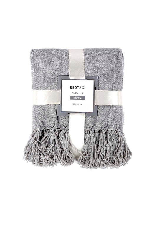 Redtag-Grey-Chenille-Throw-With-Fringe-Category:Throws,-Colour:Grey,-Deals:New-In,-Dept:Home,-Filter:Home-Bedroom,-HMW-BED-Throws,-New-In-HMW-BED,-Non-Sale,-Section:Homewares,-W22A-Home-Bedroom-