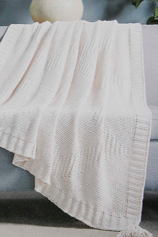 Redtag-Ivory-Knitted-Throw-With-Pom-Pom-Category:Throws,-Colour:Ivory,-Deals:New-In,-Filter:Home-Bedroom,-HMW-BED-Throws,-New-In-HMW-BED,-Non-Sale,-Section:Homewares,-W22A-Home-Bedroom-