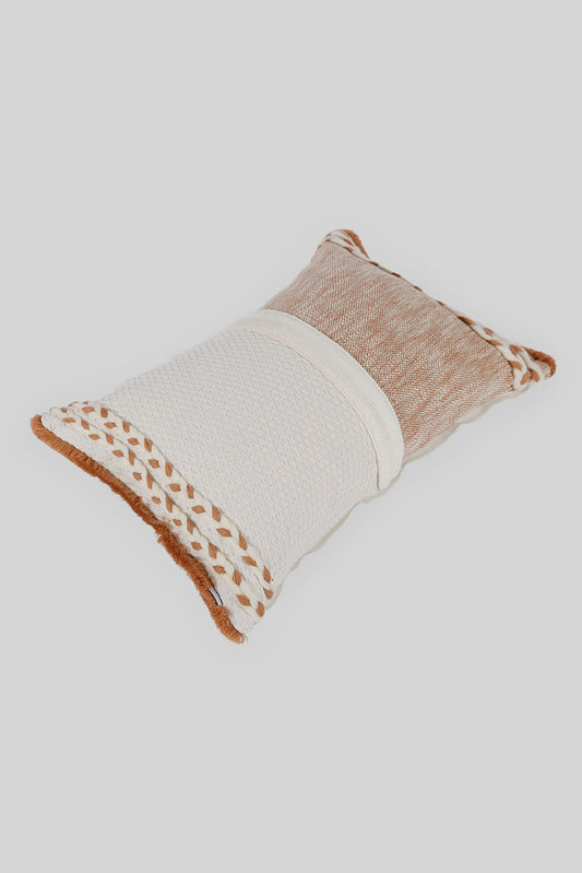 Redtag-Beige/Ivory-Woven-Patchwork-Cushion-Category:Cushions,-Colour:Ivory,-Deals:New-In,-Filter:Home-Bedroom,-HMW-BED-Cushions,-New-In-HMW-BED,-Non-Sale,-Section:Homewares,-W22B-Home-Bedroom-