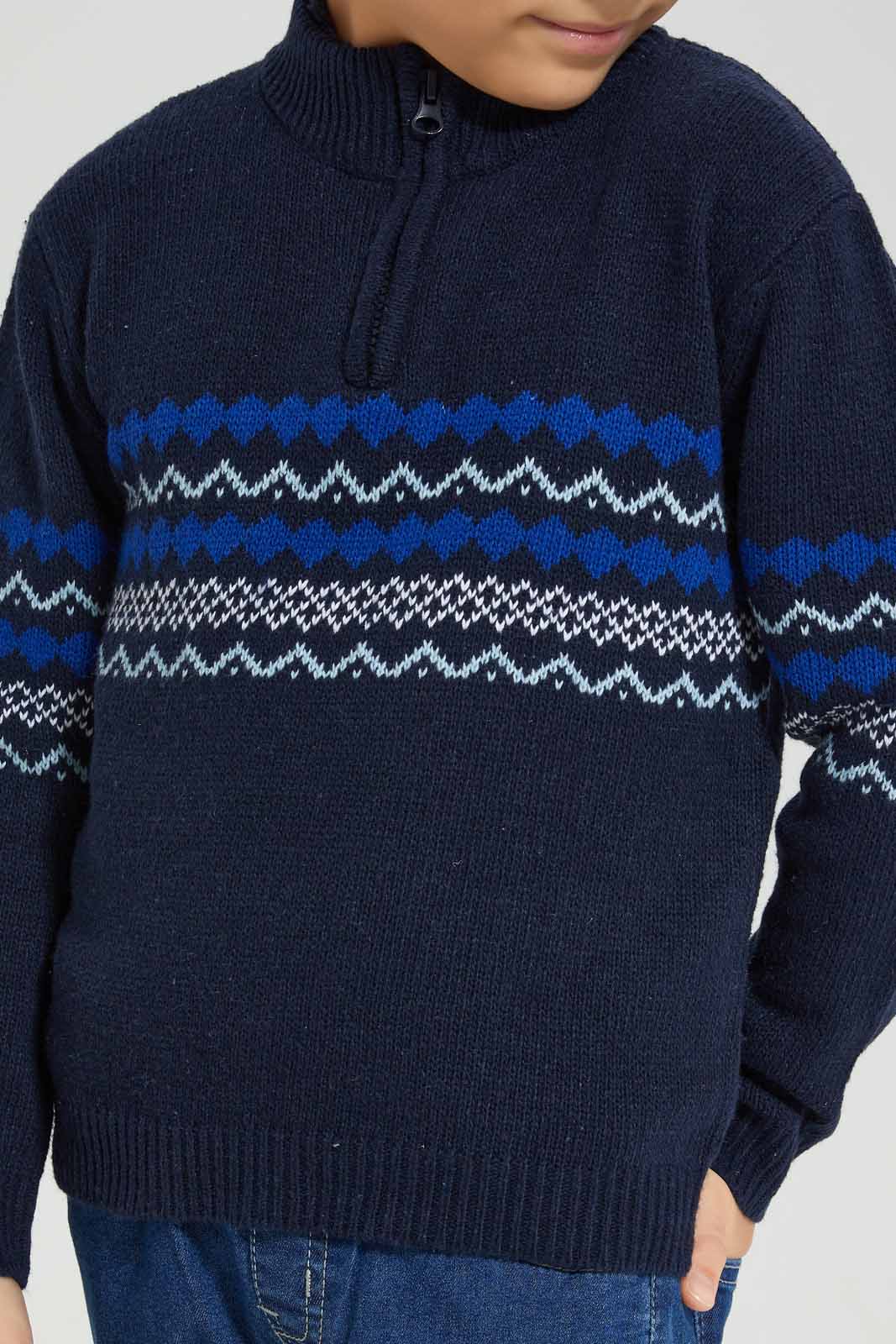 Redtag-Navy-1/4-Zipper-Jaquard-Jumper-BOY-Pullovers,-Category:Pullovers,-Colour:Navy,-Deals:New-In,-EHW,-Filter:Boys-(2-to-8-Yrs),-New-In-BOY-APL,-Non-Sale,-Section:Boys-(0-to-14Yrs),-W22B-Boys-2 to 8 Years