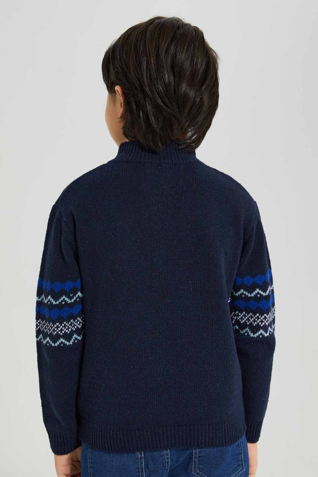 Redtag-Navy-1/4-Zipper-Jaquard-Jumper-BOY-Pullovers,-Category:Pullovers,-Colour:Navy,-Deals:New-In,-EHW,-Filter:Boys-(2-to-8-Yrs),-New-In-BOY-APL,-Non-Sale,-Section:Boys-(0-to-14Yrs),-W22B-Boys-2 to 8 Years
