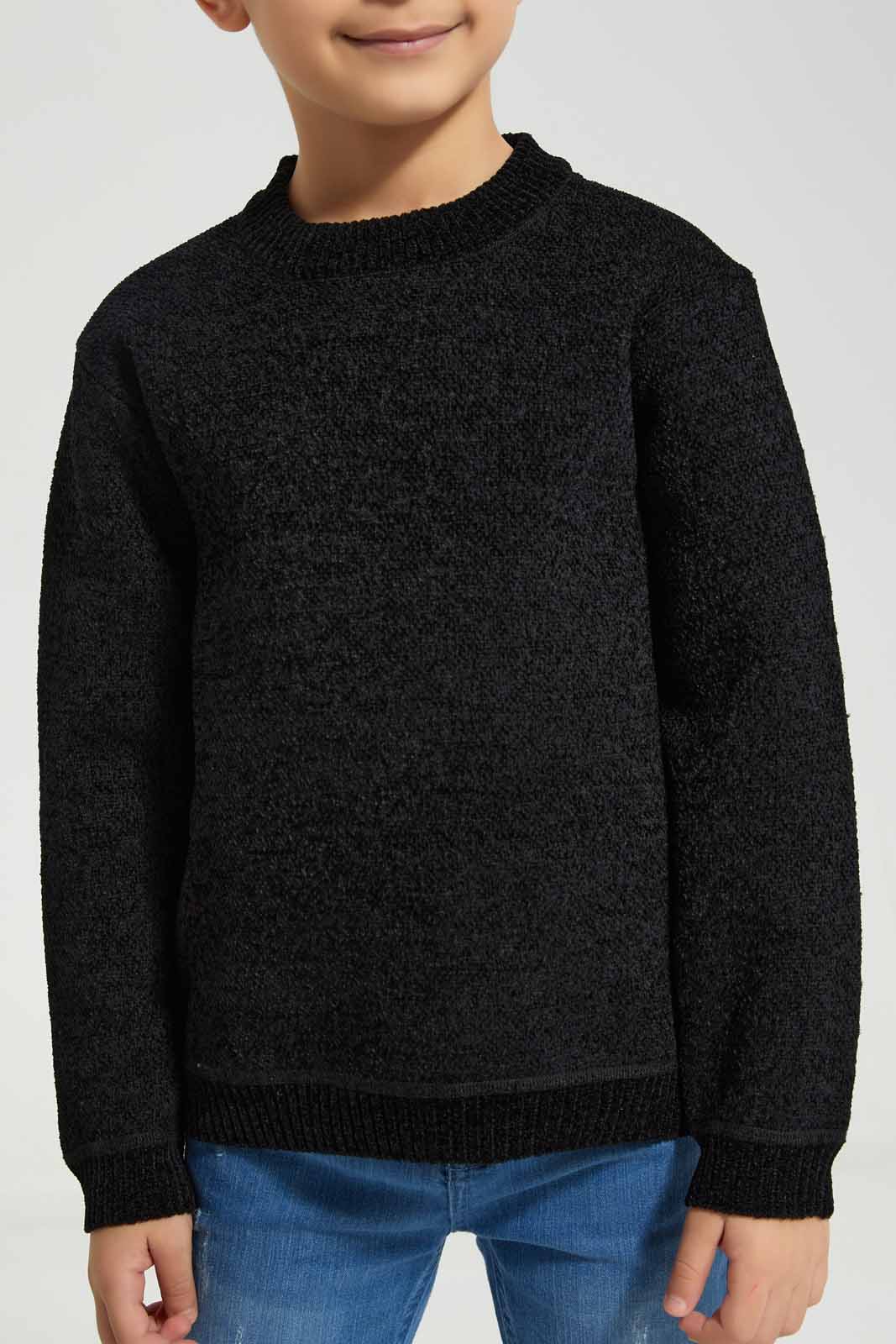 Redtag-Black-Chenilled-Bonded-Fleece-Jumper-BOY-Pullovers,-Category:Pullovers,-Colour:Black,-Deals:New-In,-EHW,-Filter:Boys-(2-to-8-Yrs),-New-In-BOY-APL,-Non-Sale,-Section:Boys-(0-to-14Yrs),-W22B-Boys-2 to 8 Years